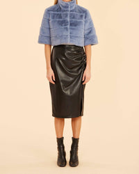 Dolce Cabo - Faux Leather Ruched Side Slit Skirt