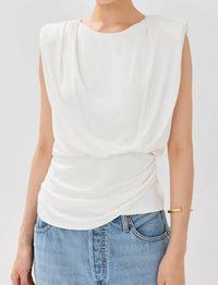 JONATHAN SIMKHAI Daton Sleeveless Draped Top in white - women's blouse