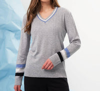 french kyss Color Block Sleeve V-neck Top in slate multi - women's long sleeve top - detail view
