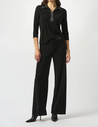 Joseph Ribkoff - Faux Leather Waistband Wide Leg Pants
