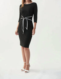 Joseph Ribkoff - Contrast Trim Waist Tie Sheath Dress