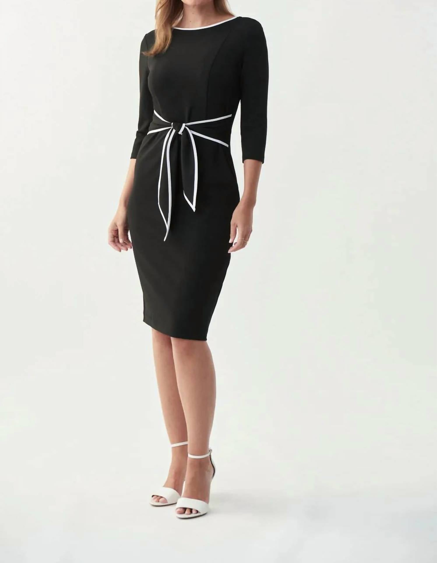 Joseph Ribkoff - Contrast Trim Waist Tie Sheath Dress