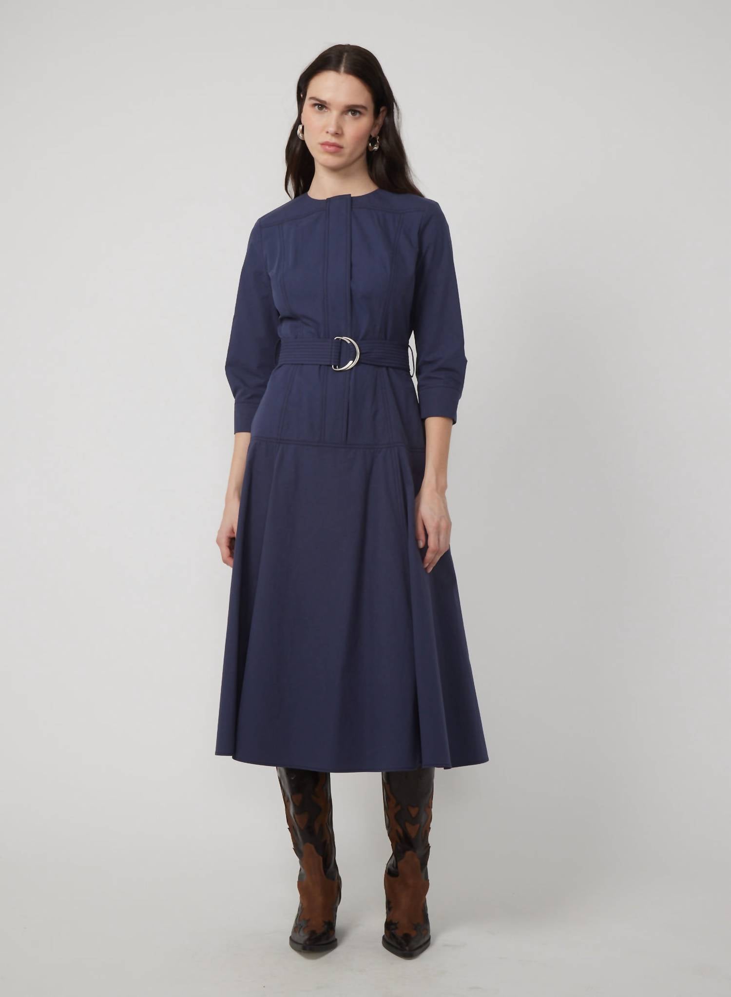 GILNER FARRAR Claudia Midi Dress in slate blue - women's dress - alternate view