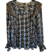 Mystree - Women's Long Sleeve Boho Blouse Floral Cottage Ruffle