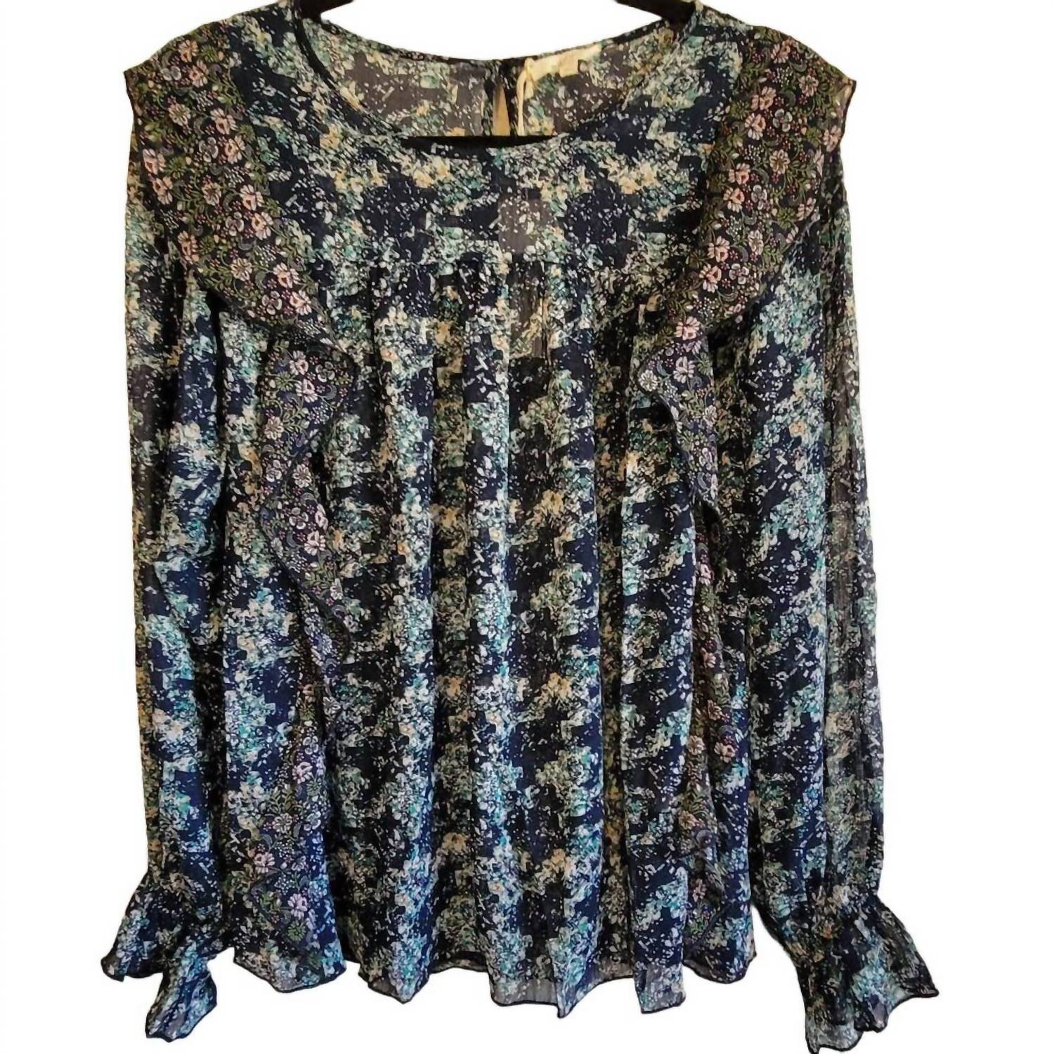 Mystree - Women's Long Sleeve Boho Blouse Floral Cottage Ruffle