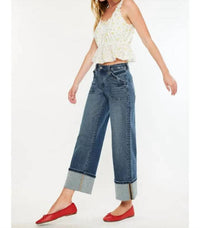 Kancan - Mid Rise Wide Leg Cuffed Jeans