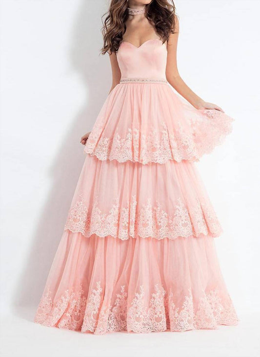 Rachel Allan - Lace Appliqued Strapless Prom Gown