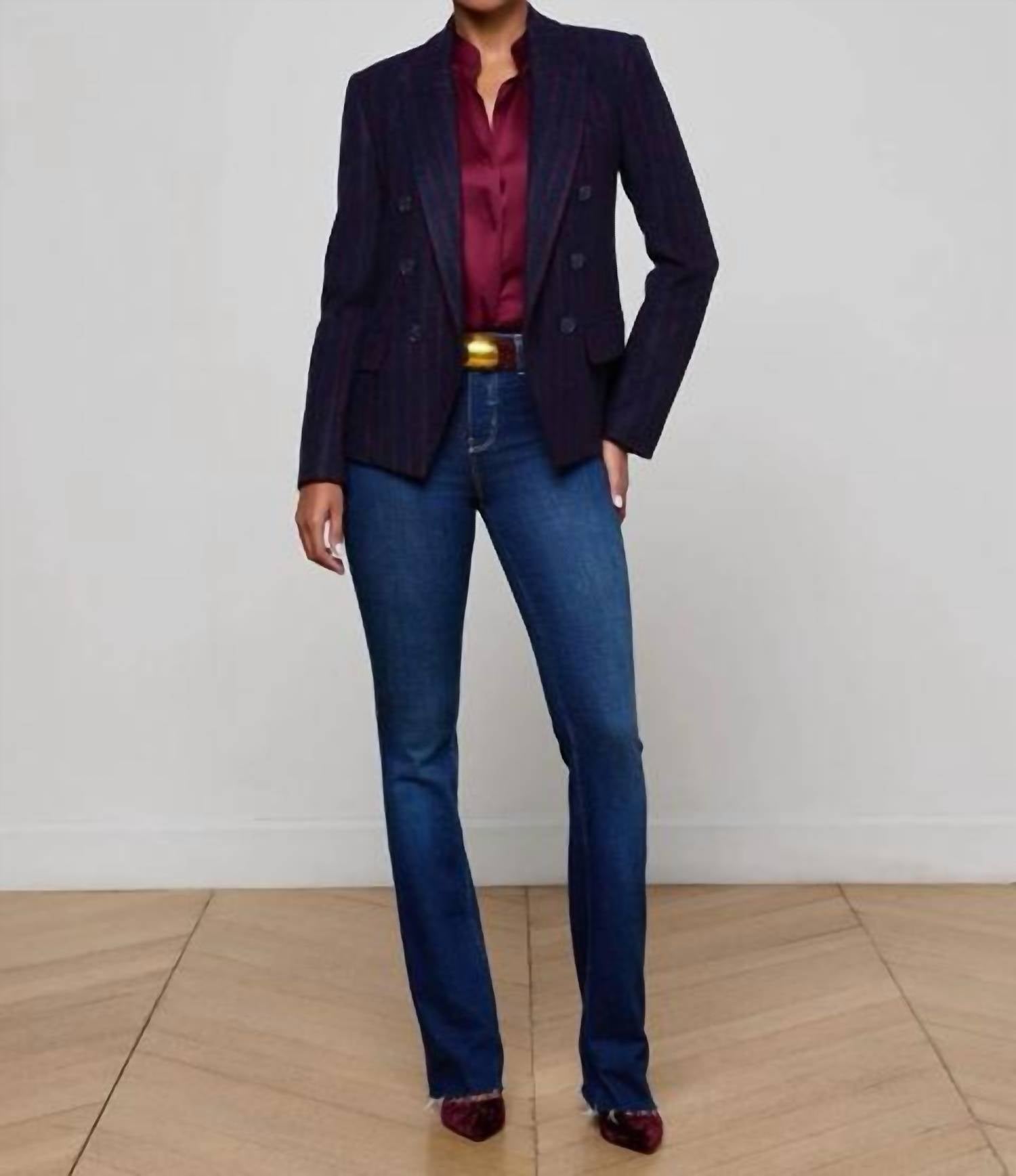 L'Agence Kenzie Pinstriped Blazer in midnight red pinstripe - women's jacket - view 9