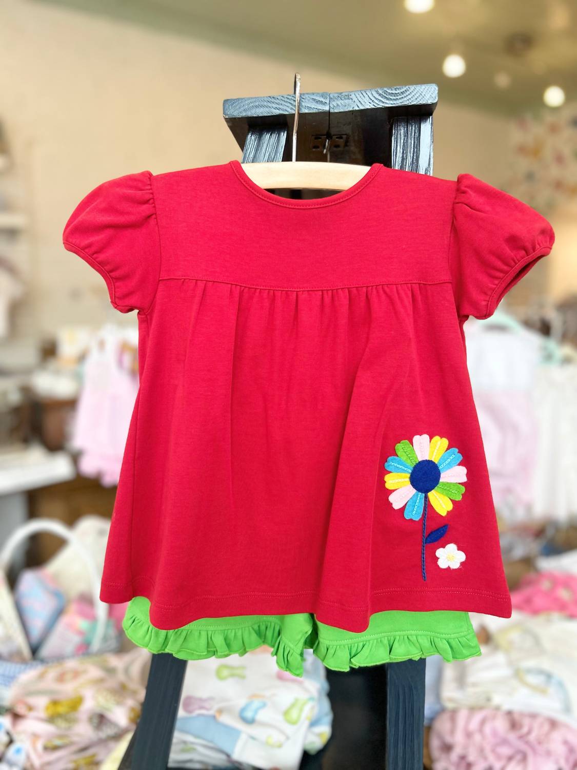 Luigi Kids Girls Flower Tee And Short Set in red - item
