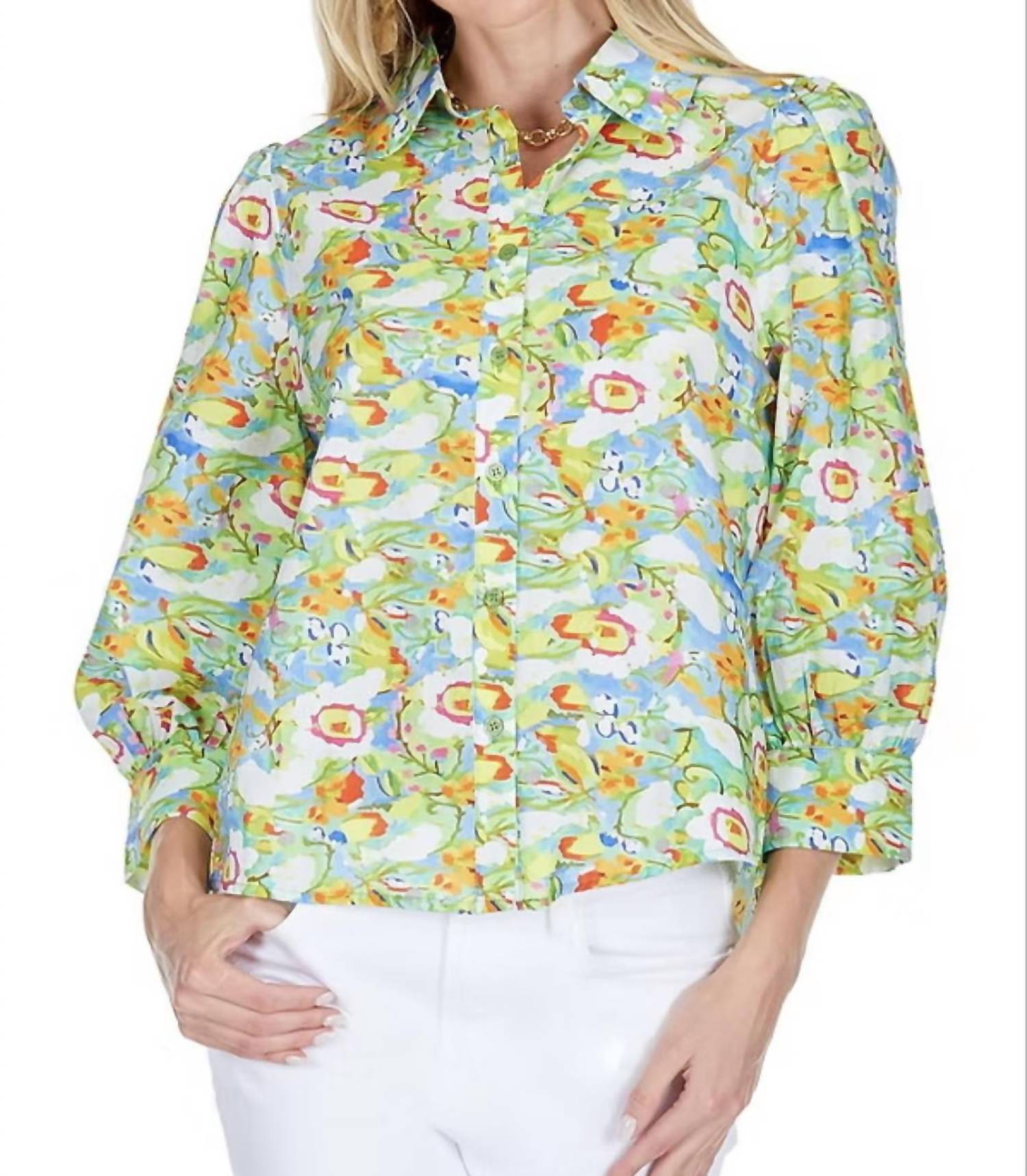Joy Joy Back pleat blouse in mango blossom - women's blouse