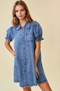 Doe And Rae - Denim Ruffle Mini Dress