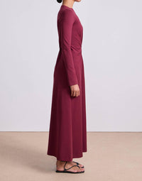 APIECE APART Long Sleeve Volta Midi Dress in black cherry - women's dress - detail view