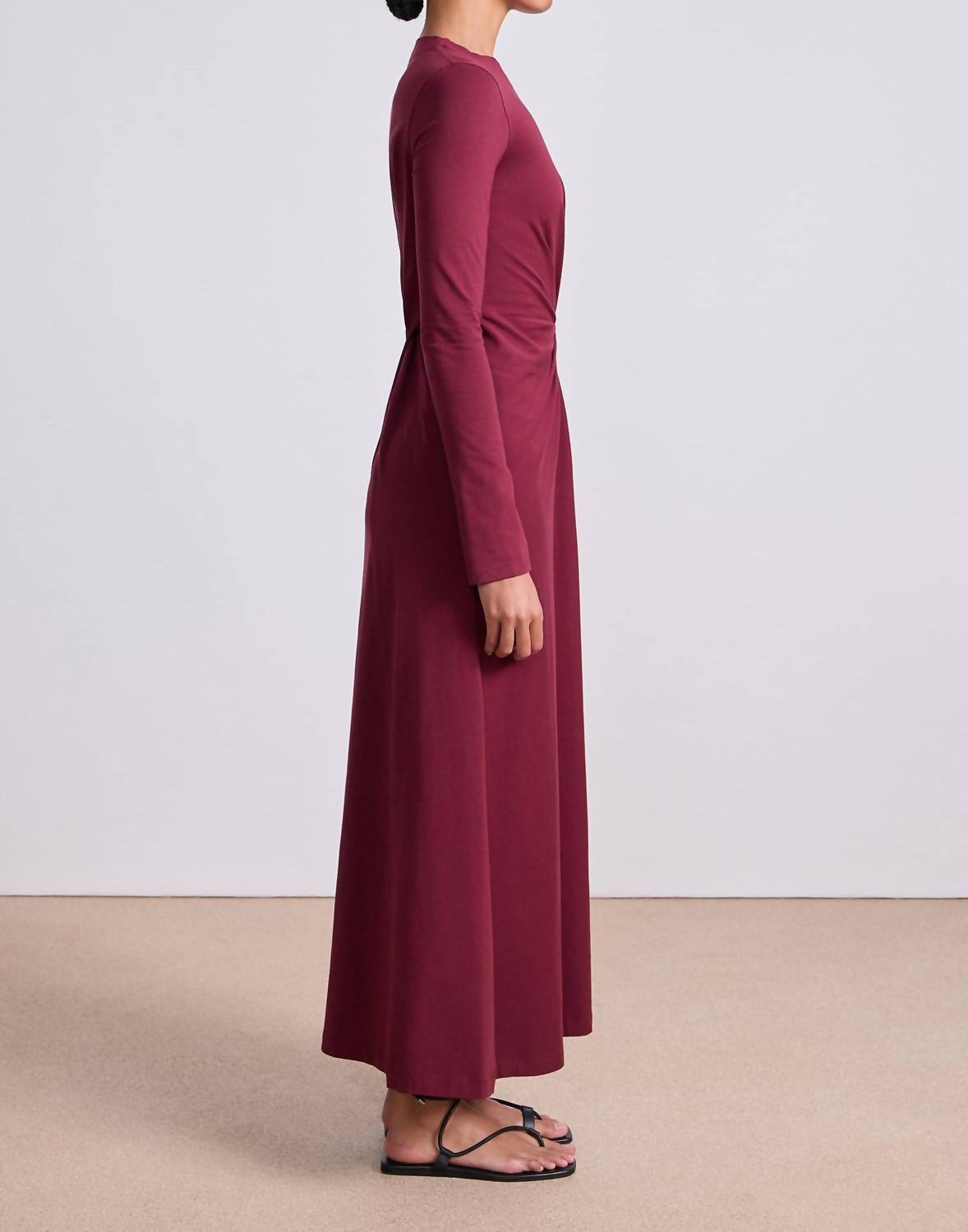 APIECE APART Long Sleeve Volta Midi Dress in black cherry - women's dress - detail view