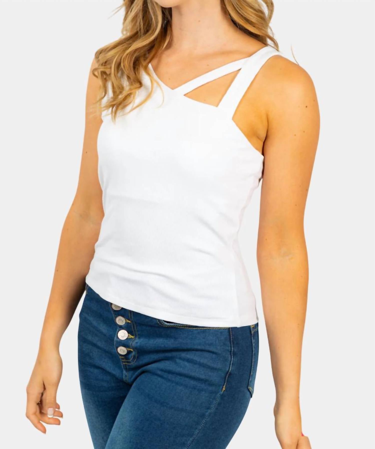 White Birch - Strappy Neck Ribbed Tank