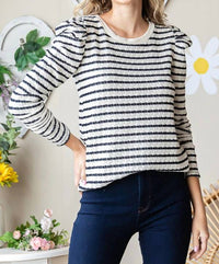 7Th Ray - Striped Long Puff Sleeve Top