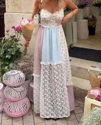 Rosa Clothing Lace Patchwork Halter Maxi Flare Dress in floral - women's dress - view 5