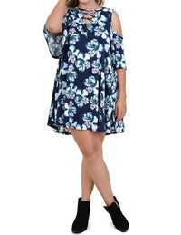 Umgee - Floral Cold Shoulder Criss Cross Dress - Plus