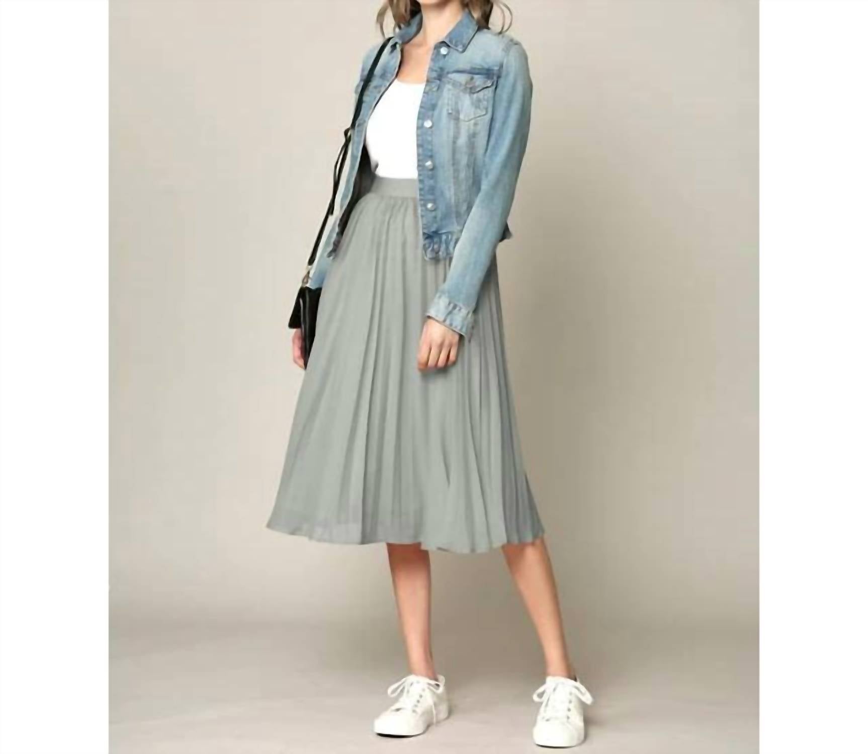 Made By Johnny - High Elastic Waist Pleated Mid A-Line Swing Skirt