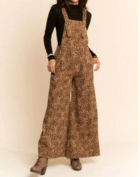 Davi & Dani - Animal Printed Denim Wide Open Leg Overall Pants