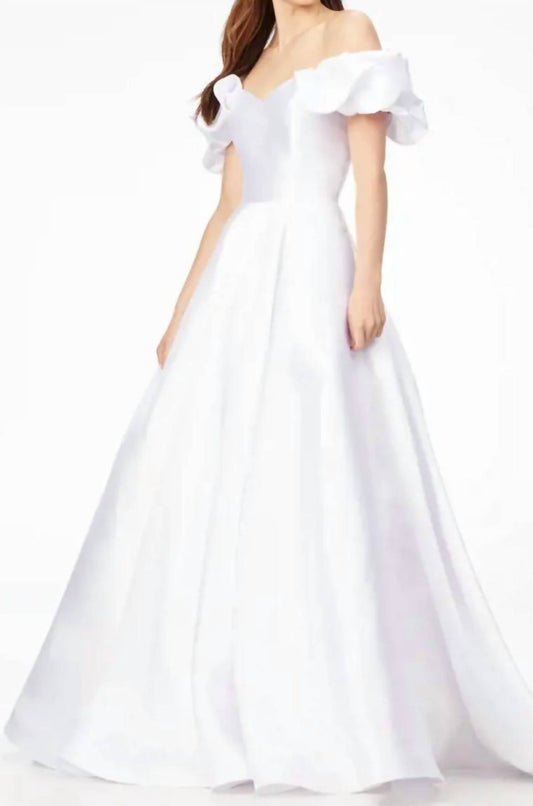 Ashleylauren - Ruffled Off-shoulder Wedding Gown