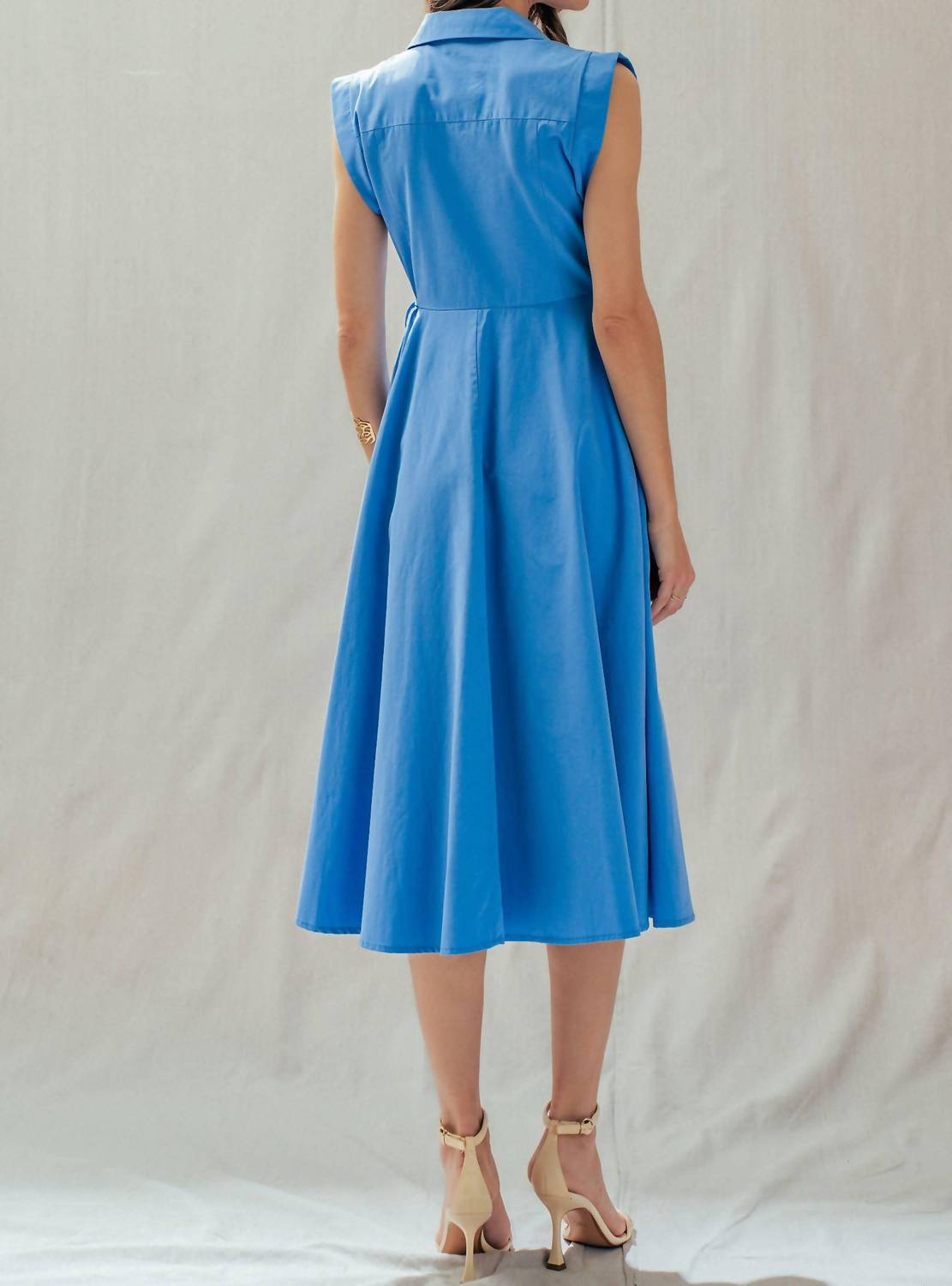 Urban Daizy - Collared Cap Sleeve Wrap Midi Dress