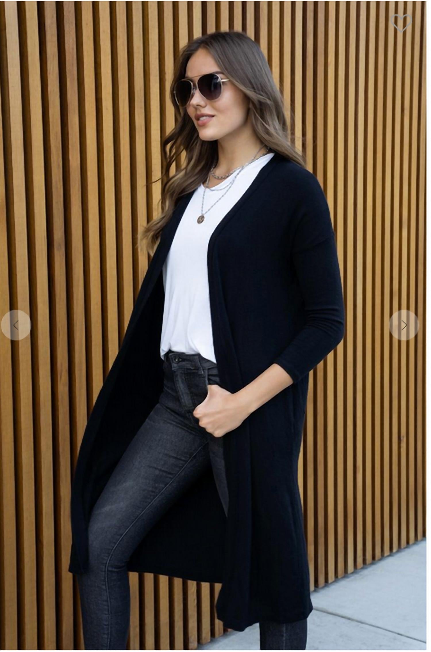 Venti6 - 3/4 Sleeve Soft Knit Long Cardigan