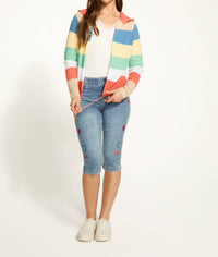 Fdj - Striped Pointelle Hooded Cardigan