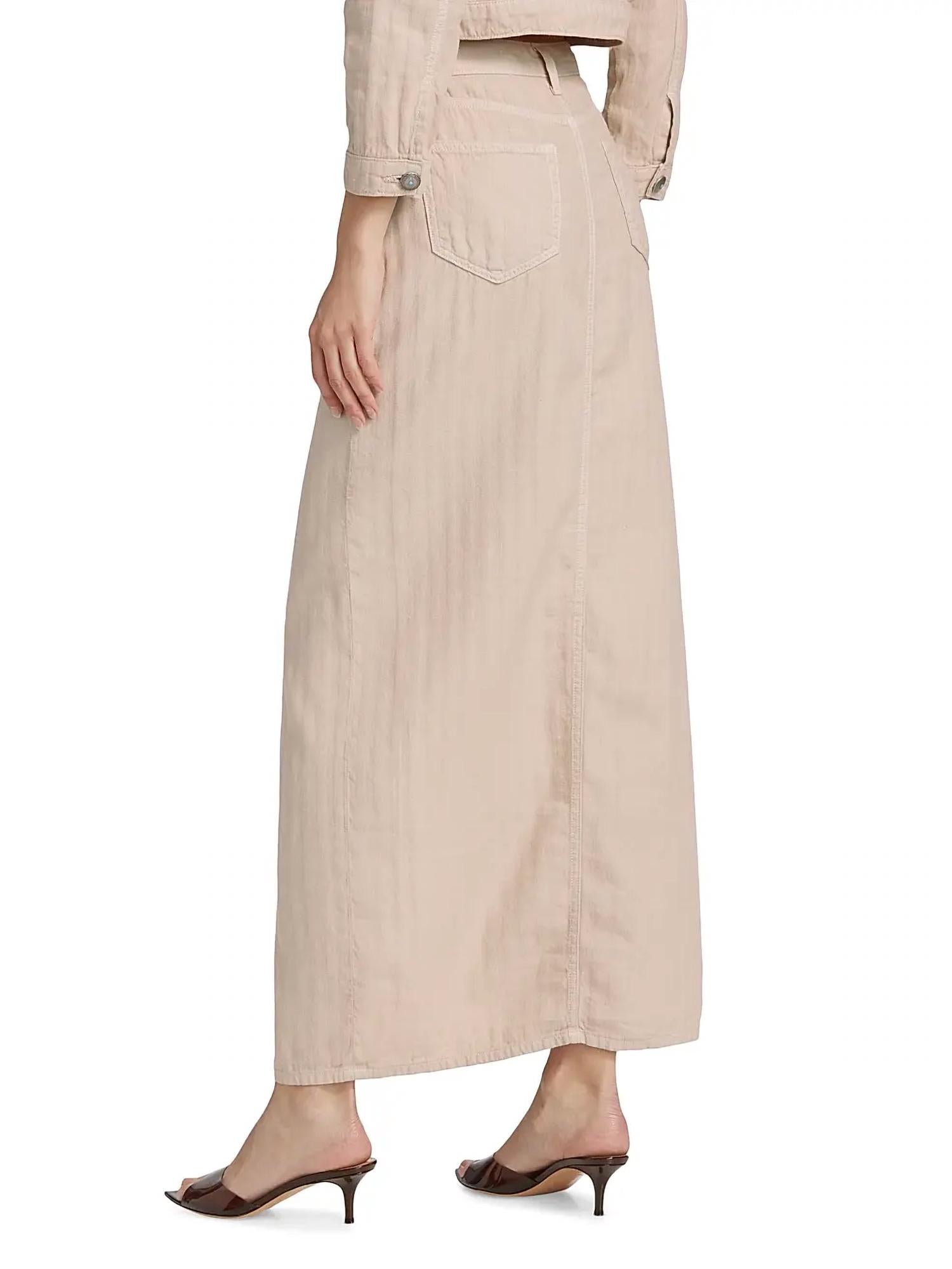 L'Agence Women's Carmy Slit Maxi Skirt in cement - women's skirt - detail view