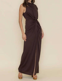 Fore Collection - Godiva Ruched Cupro Cut Out Maxi Dress