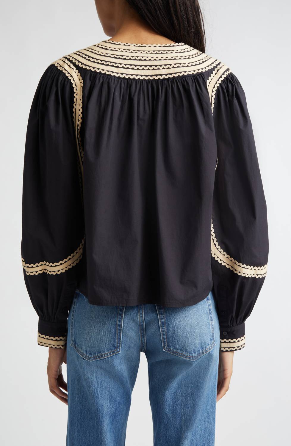Ulla Johnson Laurenza Long Sleeve Top in noir - women's blouse - alternate view
