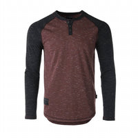 Zimego - Men's Long Sleeve Arm Contrast Raglan Henley T-shirt