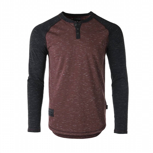 Zimego - Men's Long Sleeve Arm Contrast Raglan Henley T-shirt