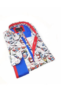 Eight X - Comic Style Button Down Shirt With Trim