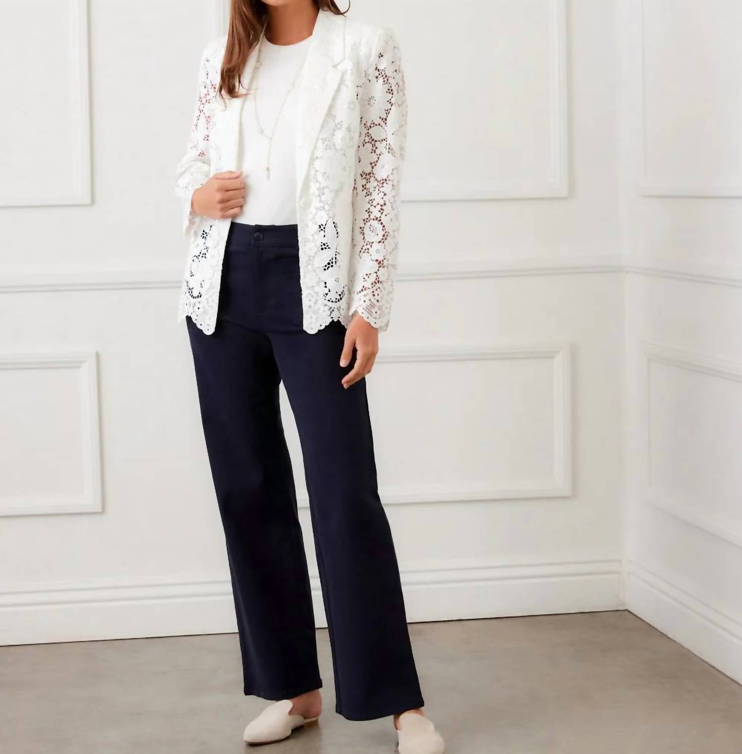 Karen Kane - Floral Lace Scallop Edge Blazer
