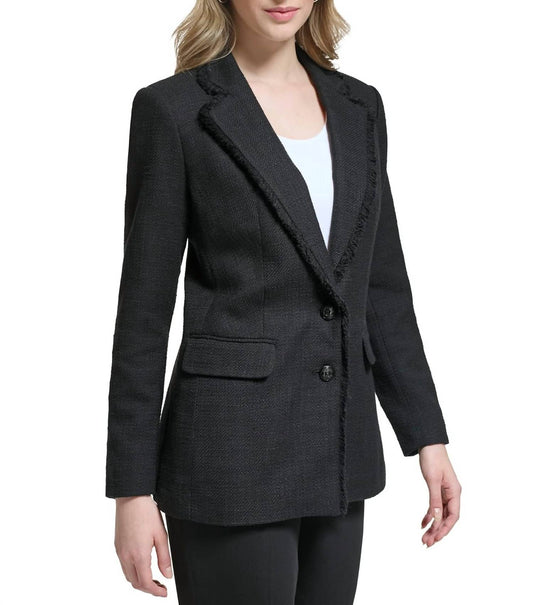 Karl Lagerfeld - Frayed Edge Detail Tweed Blazer