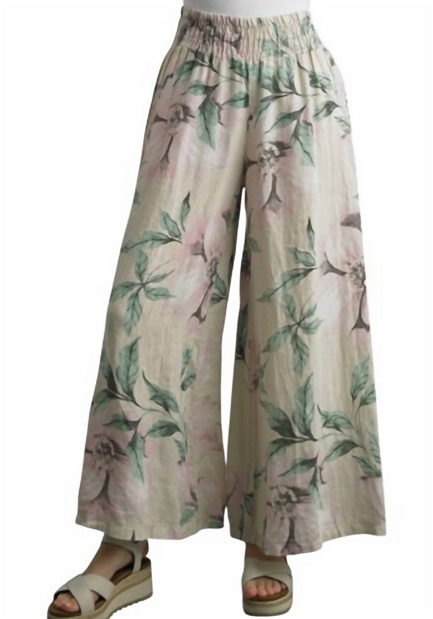 TEMPO PARIS Printed Wide Leg Pant in beige - women's pants - alternate view