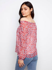 Charlie B - Printed Long Raglan Balloon Sleeve Off Shoulder Blouse