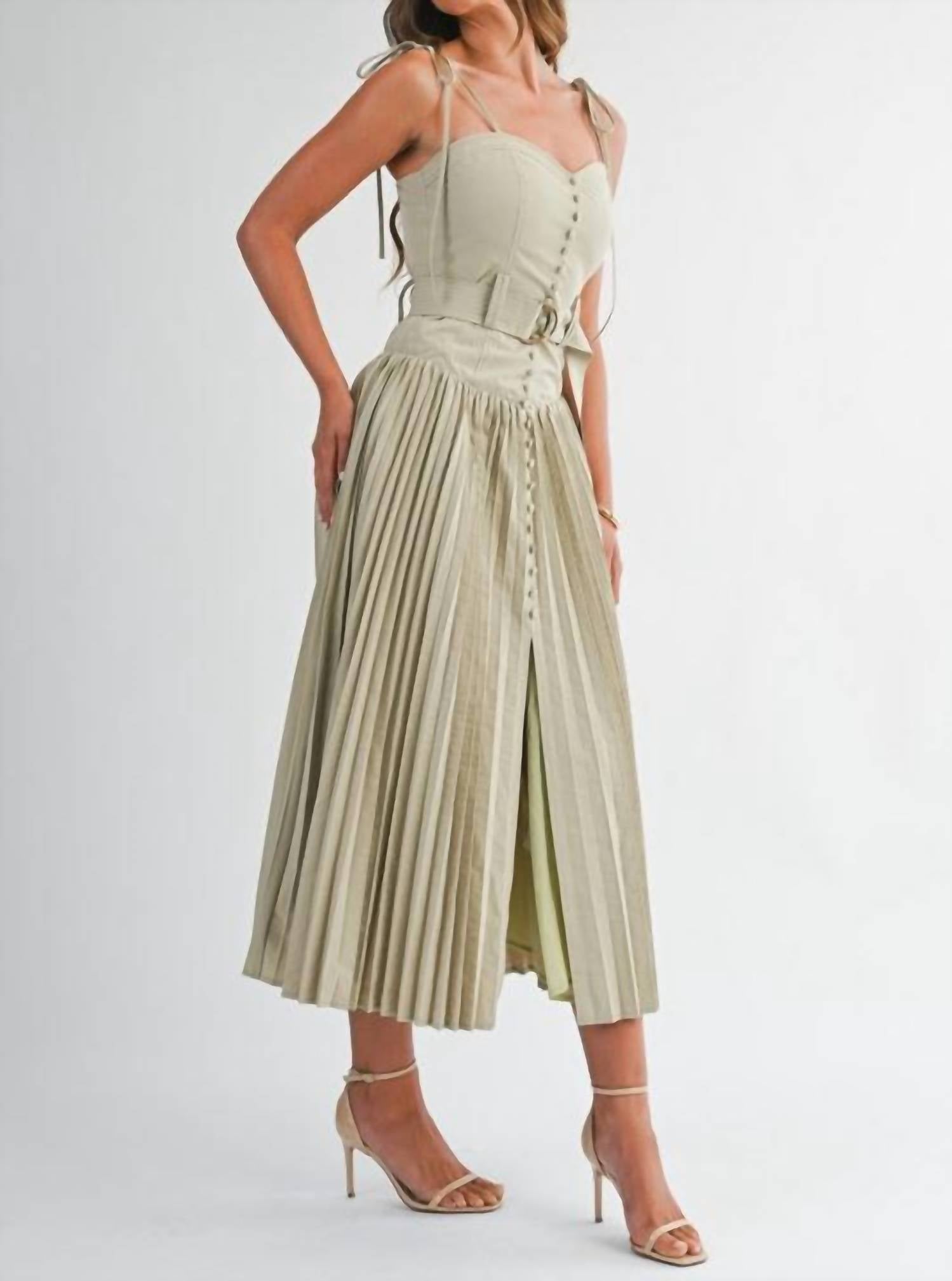EB Luxe Sophie Dress in beige green - women's dress - alternate view