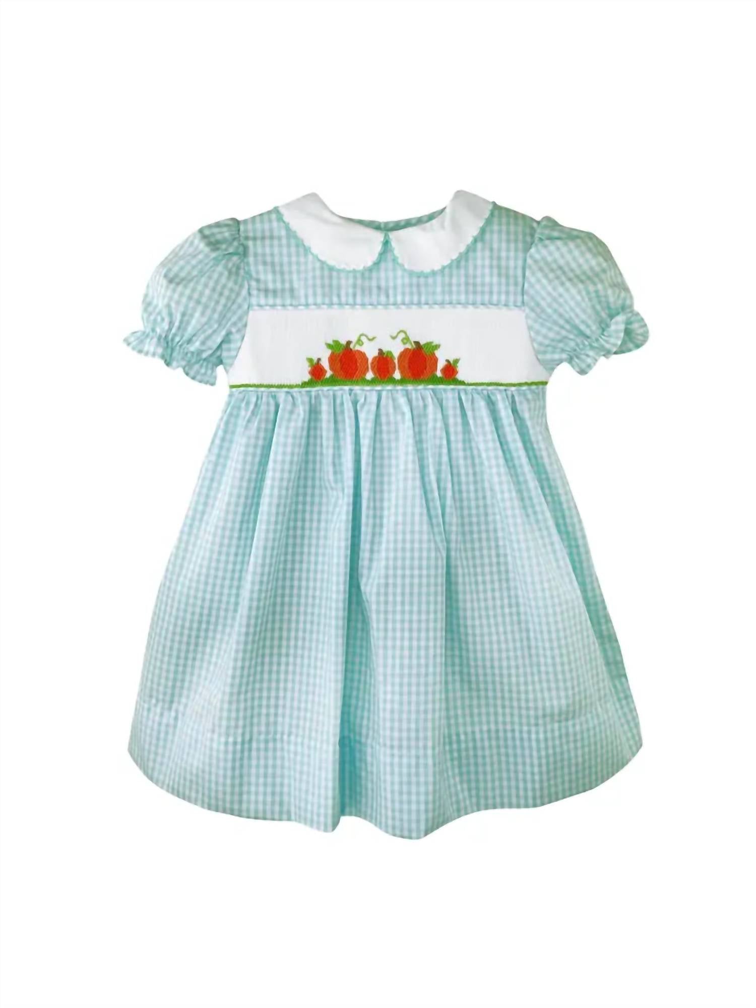 Petit Ami Zubels Kid's Fall Pumpkin Dress in light blue - kids' dress