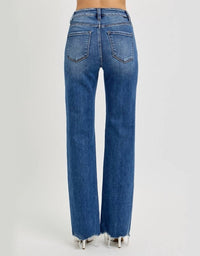 Risen - Tina Tummy Control High Rise Wide Leg Raw Cut Hem Jeans
