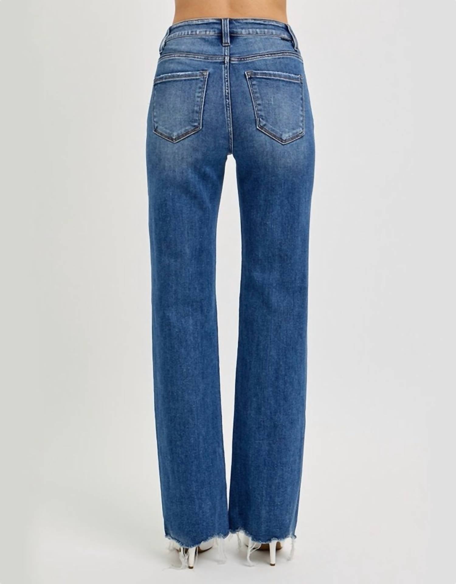 Risen - Tina Tummy Control High Rise Wide Leg Raw Cut Hem Jeans