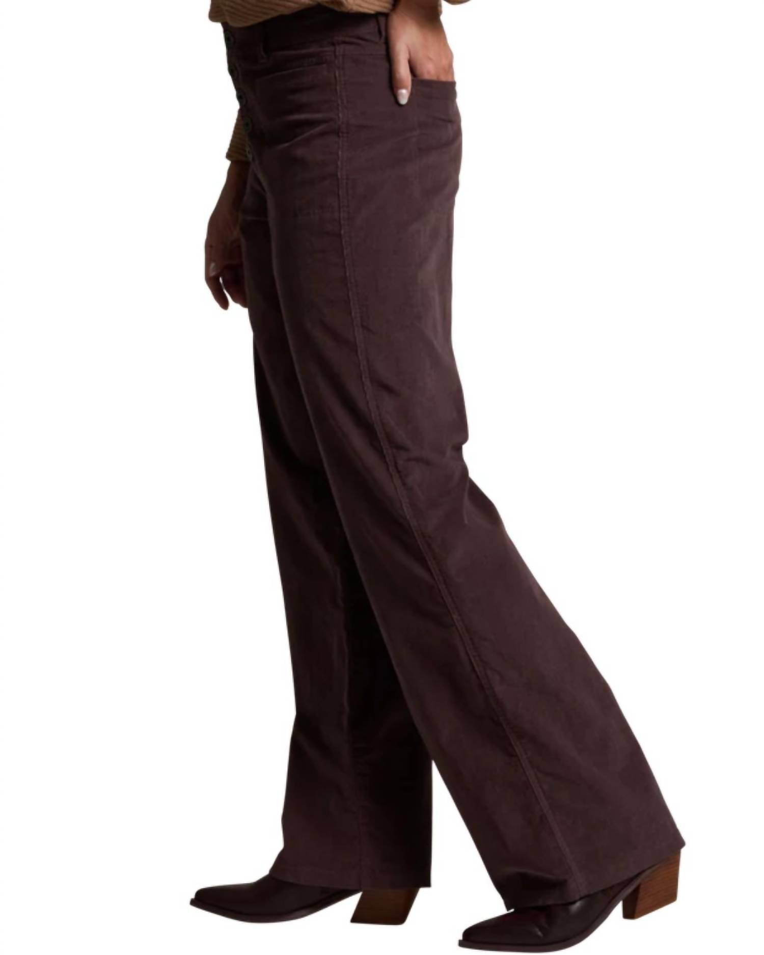 KUHL Lydia Cord Wide Leg Pants in coffee - women's pants - detail view