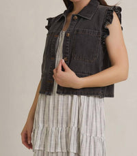 GILLI Peyton Ruffle Detail Jean Vest in charcoal denim - women's jacket - view 4