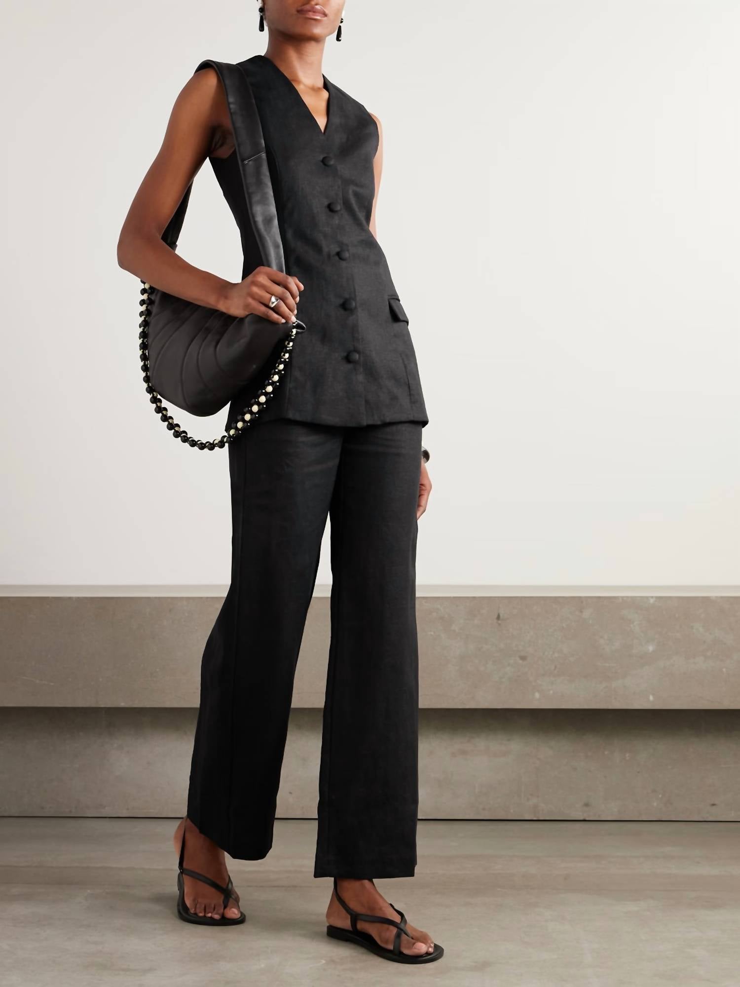 FAITHFULL THE BRAND Eloise Linen Vest in black - women's jacket