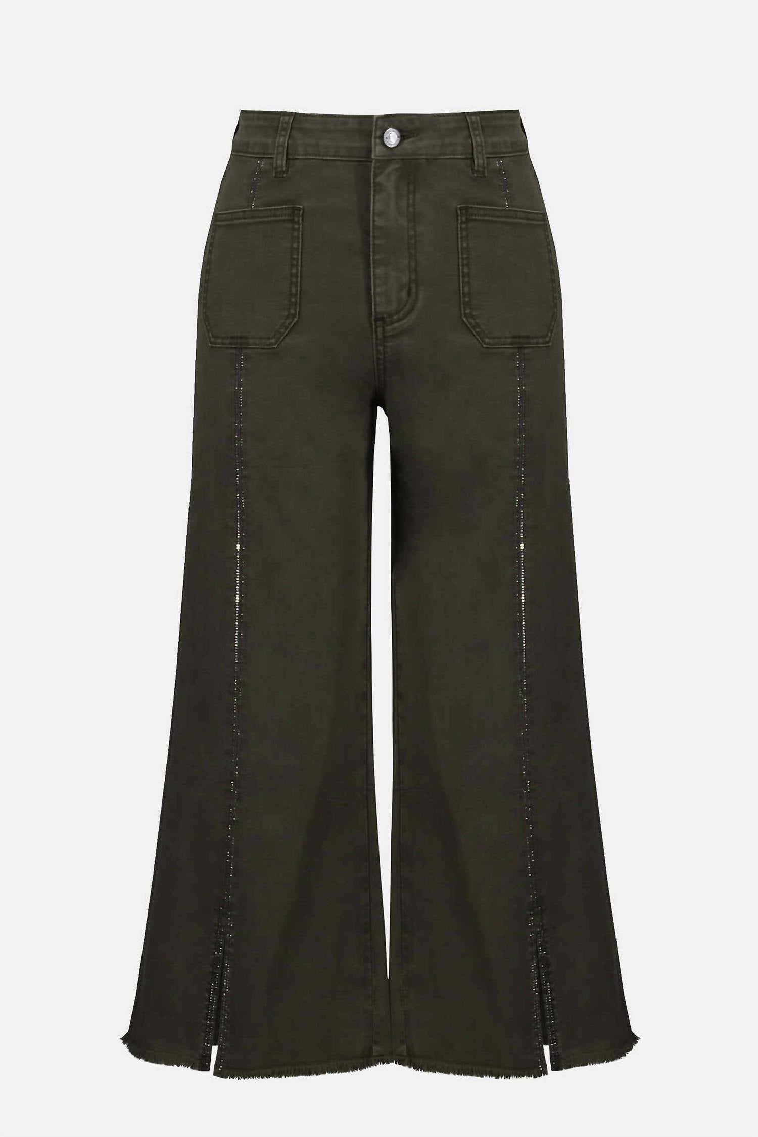 Joseph Ribkoff - Wide Leg Crop Trousers With Embellished Front Seam