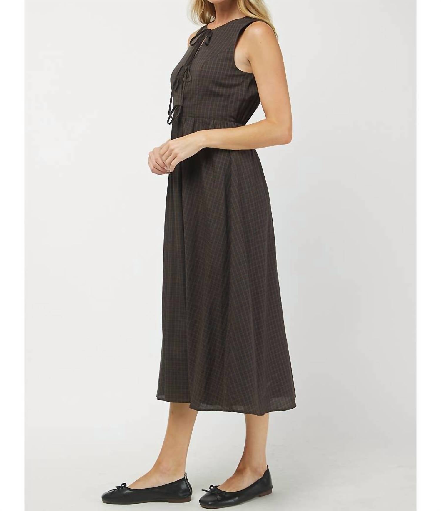 Needii - Pearl Gingham Tie Top Tank Midi Dress