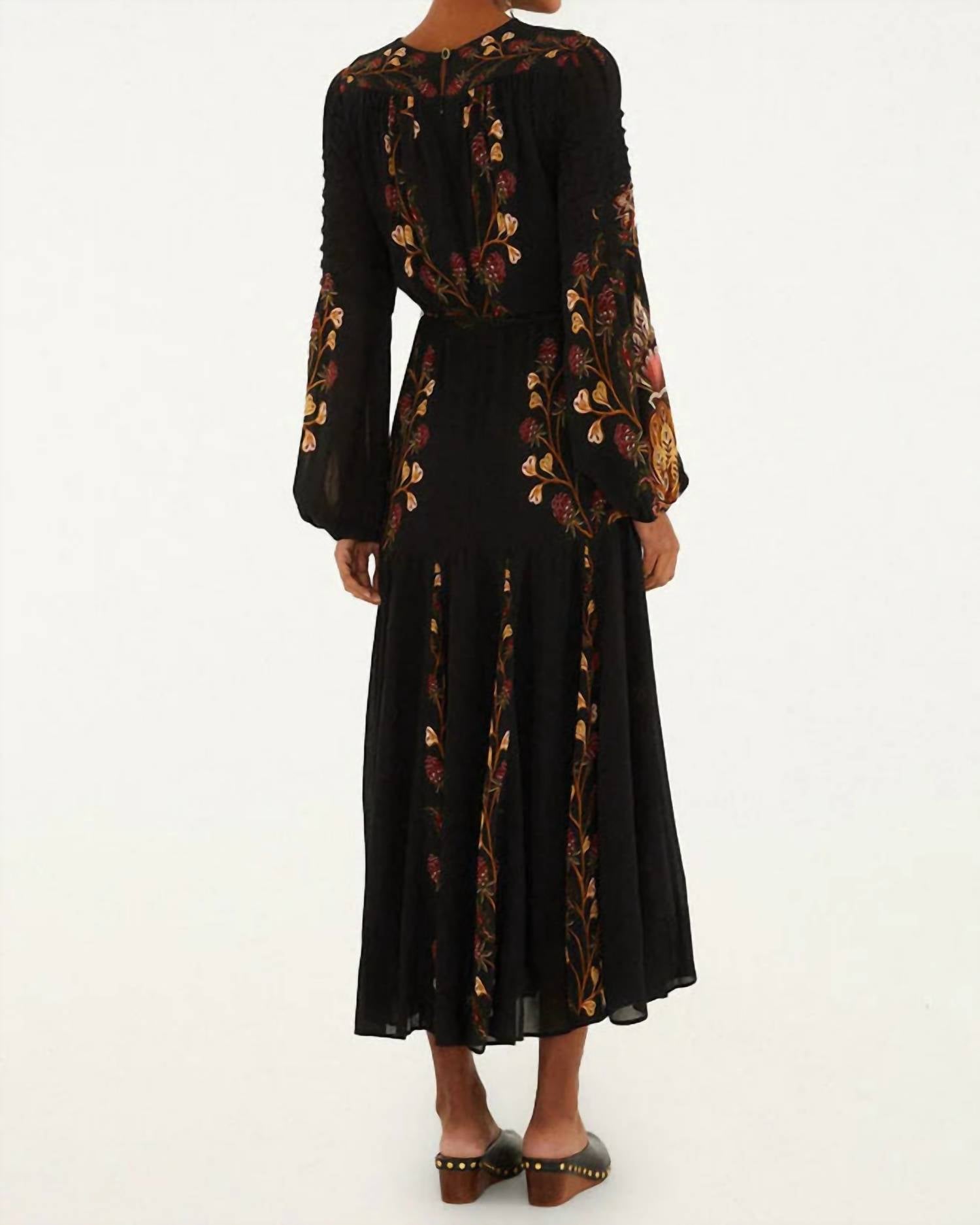 Farm Rio - Berry Garden Long Sleeve Pleated Maxi Dress