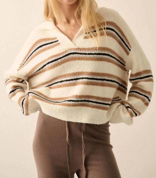 Promesa - First in Line Striped Split-Neck Collared Sweater