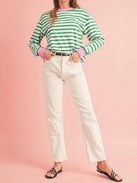 Shewin - Stripe Pullover With Trim Sweatshirt