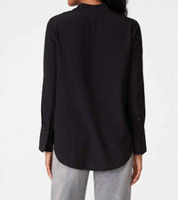 Lovestitch - Long Sleeve V-neck High Low Tie Front Blouse